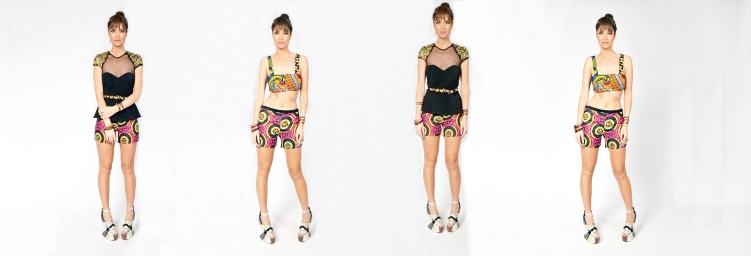 African Print Color block Shorts by J Pearl Couture size 6