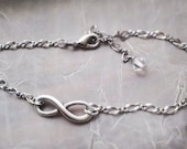 Silver Anklet Infinity  jewelry Swarovski  crystal pearl white or blue  antique silver chain  adjustable Ankle Bracelet