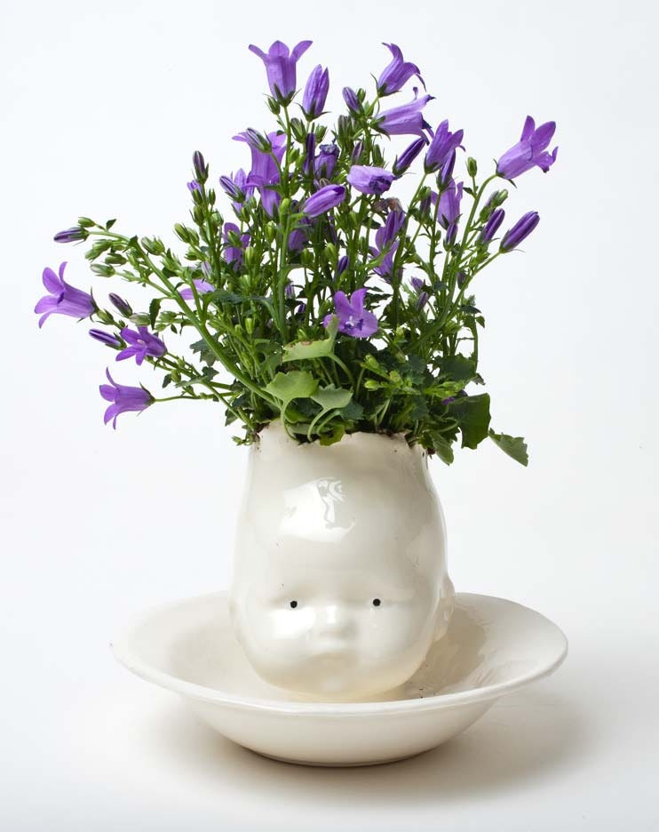 Small Baby Head Ceramic Planter   Waiter There's a Baby in my Soup