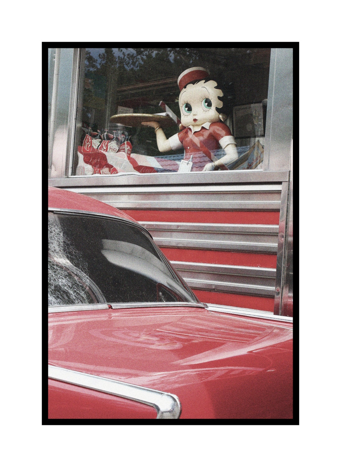 BETTY BOOP, Photograph, Vintage Diner, Restaurant Decor, Home Decor, Red, Black, Americana, Retro