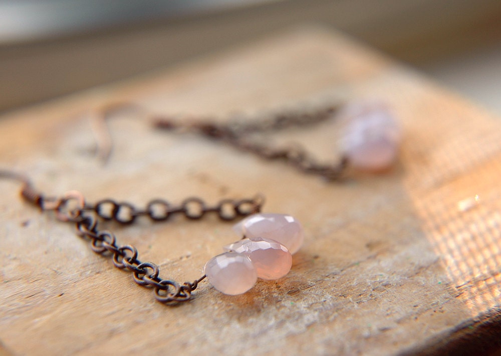 Triangle Swinging Pink Chalcedony Dangle Earrings - Softly