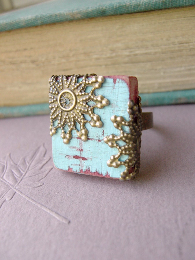 Cottage Chic Cockatoo Adjustable Scrabble Tile Ring - The Majestic