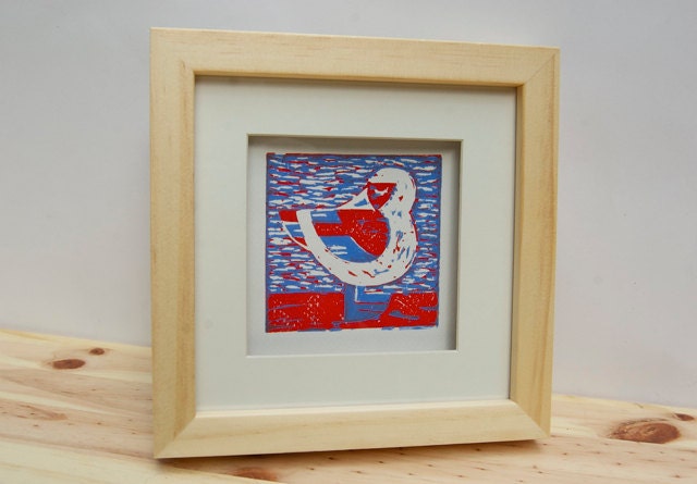 Lino print 'Tucked In'