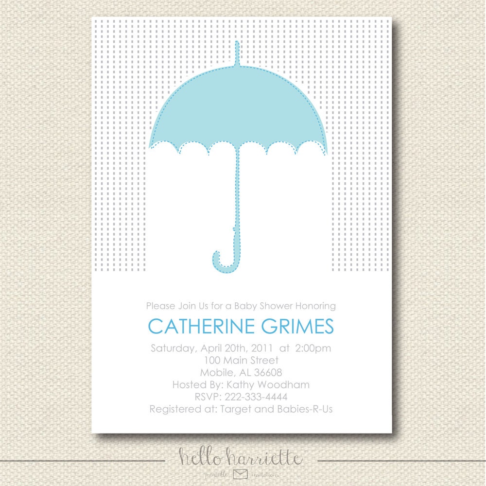 PRINTABLE Boy Umbrella Baby Shower Invite
