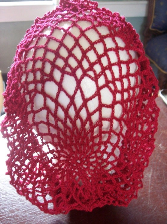 Red Crochet Hair Net---19th Century Reproduction---40s Pinup/ Betty Page