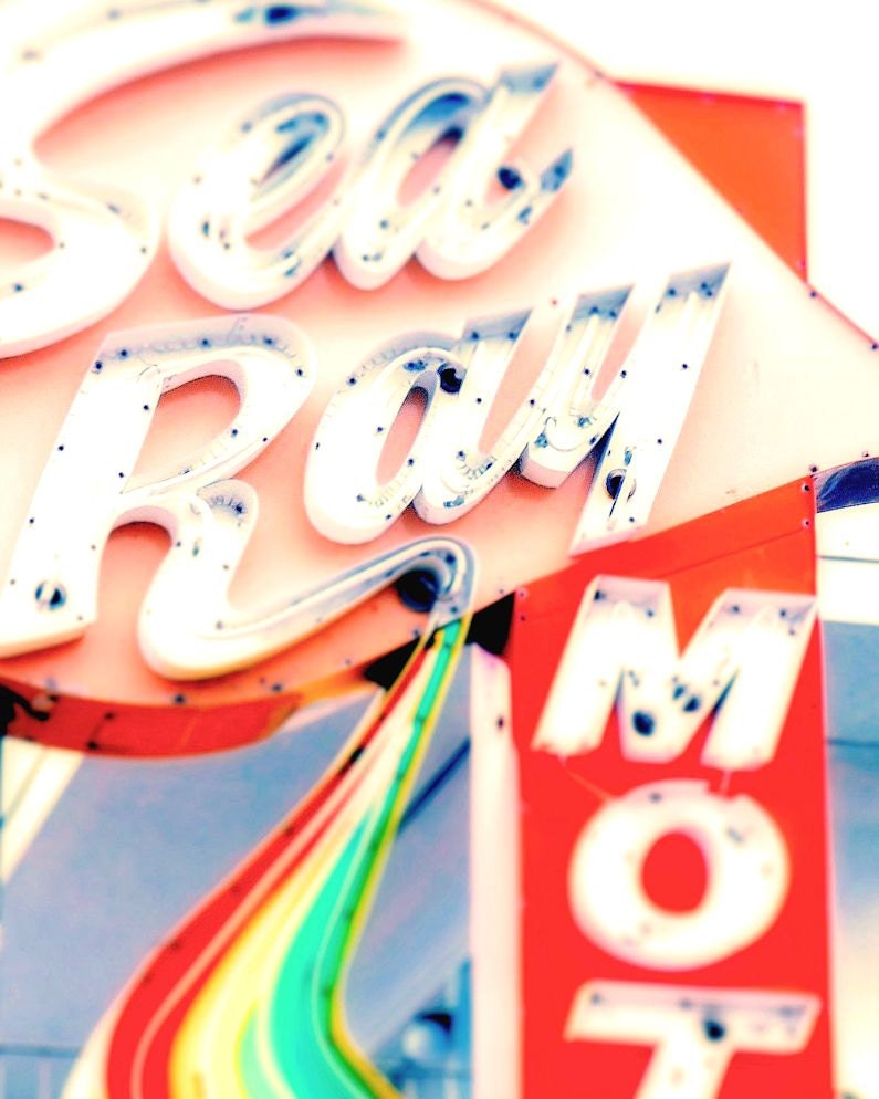 Vintage neon retro mid century motel sign Jersey shore ocean beach peach orange coral white - Sea Ray 8 x 10