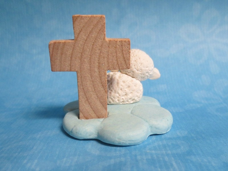 Little Lamb with Cross Personalized Figurine for Easter, Baptism, or 1st Communion