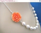 ON SALE Valencia Rose Tangerine and Pearl Wedding Necklace