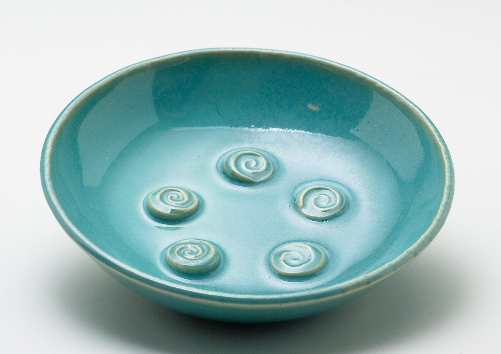 Aqua Green Spiral Bowl/ Soap Dish