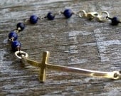 Sterling Silver Cross Bracelet  -  Artisan Jewelry  -  Lapis Lazuli Bracelet  -  Casual Rustic Sterling Silver Bracelet  -  Sundance Style