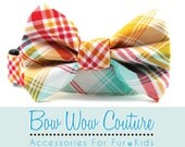 Poppy Red Aqua Tartan Dog Bow Tie - Tartan in Poppy