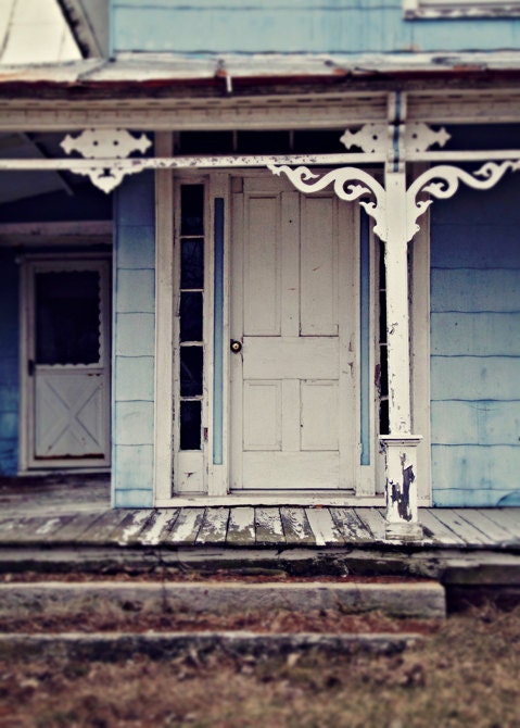 Abandoned Dollhouse Entrance - 5x7 FIne Art Photography Print - door baby blue vintage house wood old rural farm dreamy home decor photo