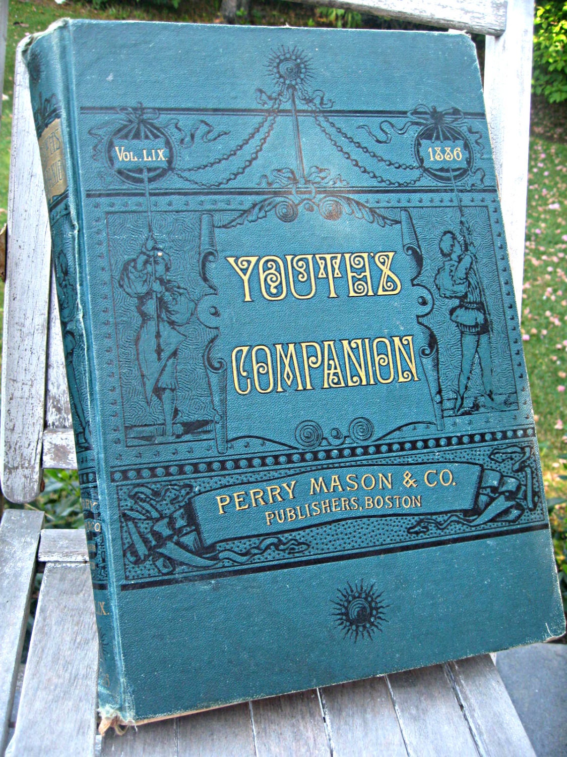 Huge antique book, Youth's Companion from 1886, bound magazines in stunning covers, rare collectible