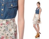 90s Floral DENIM Dress Mini Grunge DITSY Boho 1990s Blue Button Up Babydoll Vintage Jean Flower Empire Waist Sleeveless Revival Medium Large
