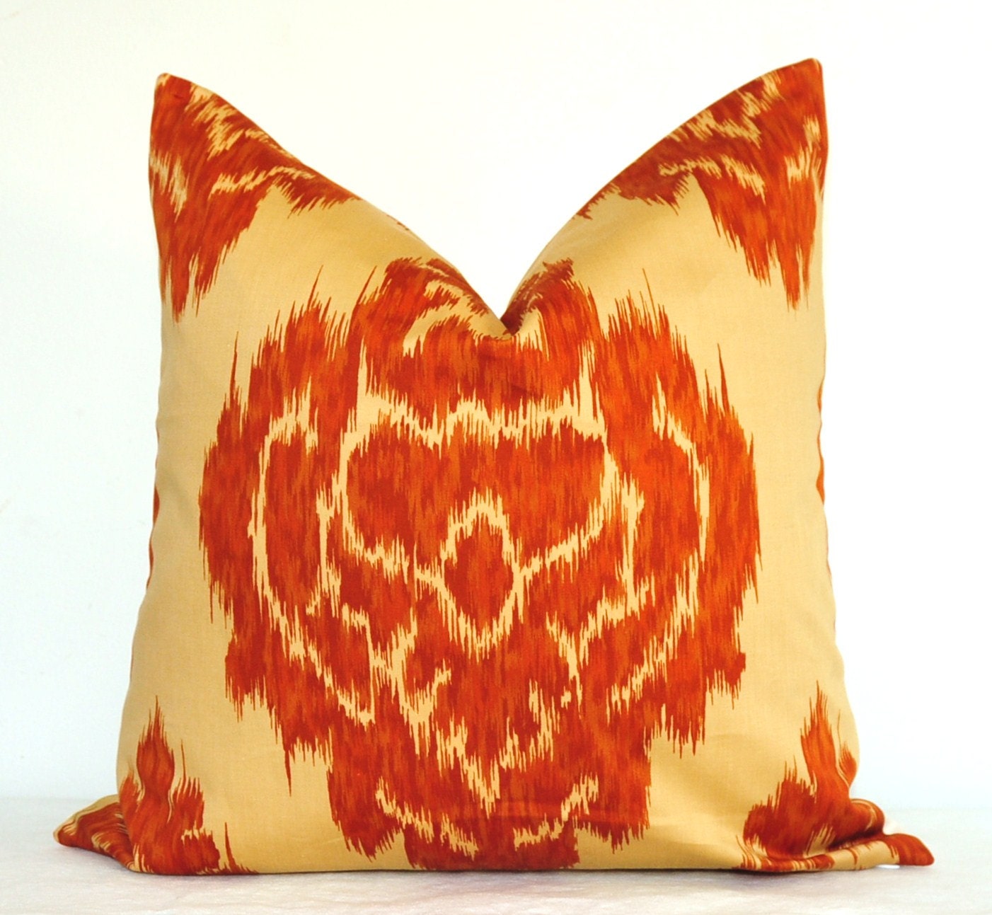Pillow Cover - Decorative Pillow - Throw Pillow - Accent Pillow - Toss Pillow - Ikat - 18x18 in - Orange - Taupe