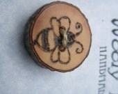4 Honeybee Buttons- Handmade Wooden Buttons in reclaimed Buckthorn with Woodburned Bees