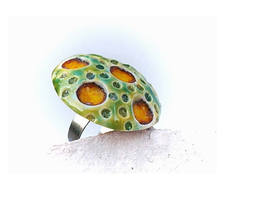 Green and yellow ring ceramic jewelry, Spring Summer  fashion