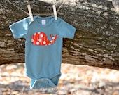 Baby Clothing // Short Sleeve Steel Blue Onesie with a Whale Applique //  Size 12-18 months // Whale Onesie