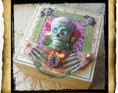 Day of the Dead vintage repurposed wooden jewelry box
