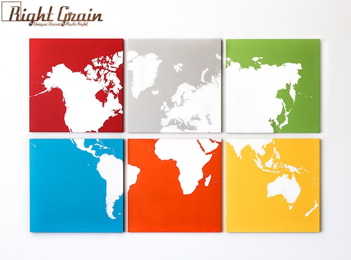 Large Colorful World Map Multi Colored Wall Art - Customizable Screenprint