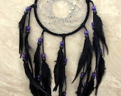 Dream Catcher - Large Black and Purple Native American Feather Dreamcatcher - Black Sun (Ready to Ship)