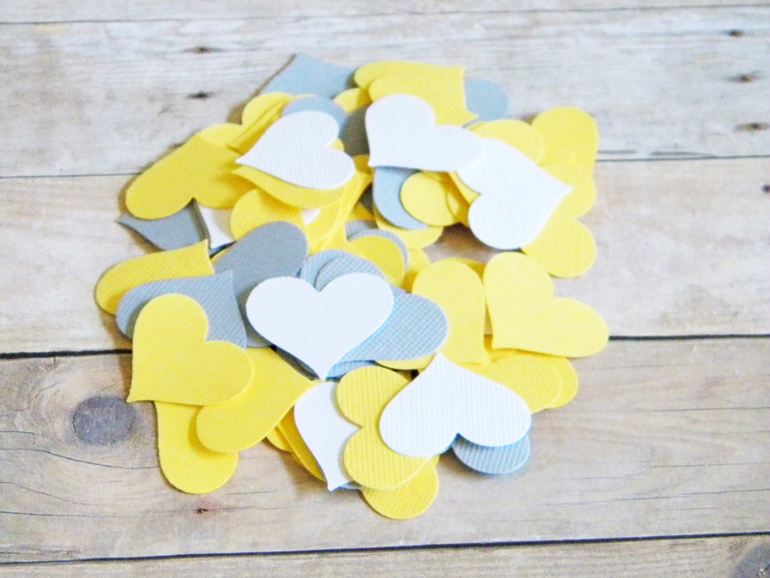 200 Wedding Baby Shower Yellow Gray Grey White Fancy Hearts Confetti Party Table Dressing Decorations