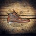 Handcrafted HIGHTOP Leather Boat Shoes - Oiled Tan Cowhide - Mountain Scape - Dark Brown Cuff - MADE to ORDER