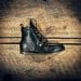 Handcrafted Leather Single Strap BOOTS - Black Perforated Lambskin - Brass Eagle Medallion - MADE to ORDER