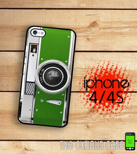iPhone 4S Case Green Envy Retro Camera  / Hard Case For iPhone 4 and iPhone 4S classic Kitsch Green  Rubber Trim