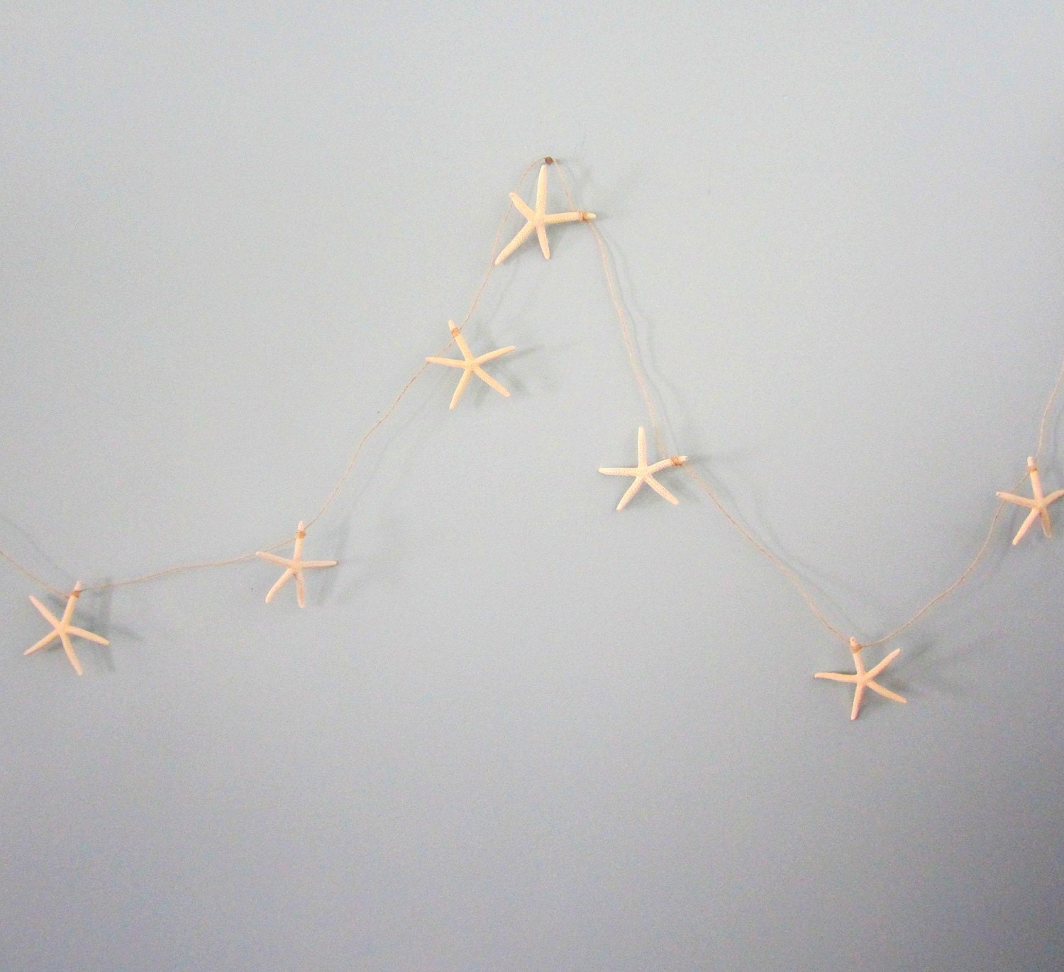 Beach Decor White Starfish Garland - Nautical Garland of White Finger Starfish on Jute Twine, 6FT