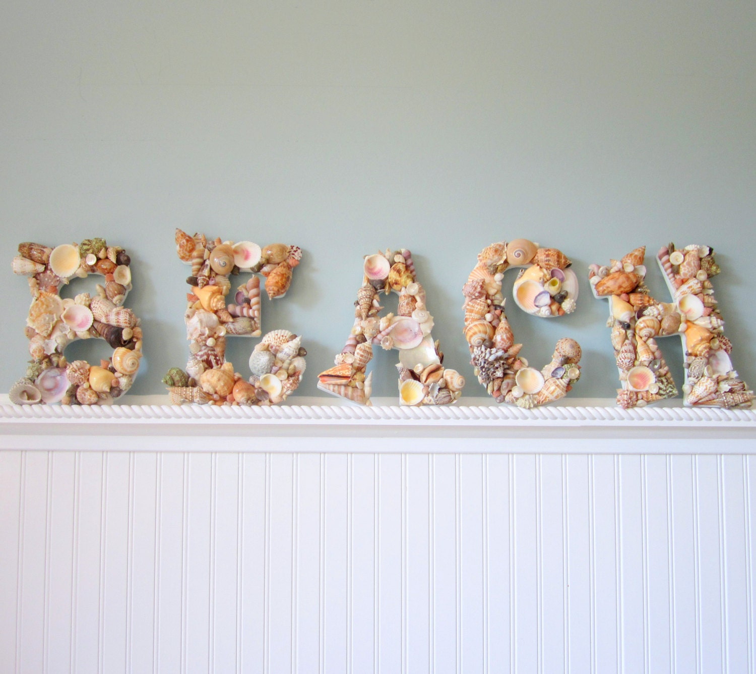 Beach Decor Seashell Letters, 5pc - Nautical Shell Letters Spell BEACH or Any Word in Shells, 5PC