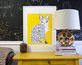 Cat Poster, Yellow Cat Print, Egyptian Mau Cat Poster, 16x20 Poster, Multicolored Poster, Quirky Wall Art, Giclée Fine Art Print
