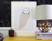Barn Owl Illustration, Barn Owl Poster, 16x20 Poster, Multicolored Poster, Quirky Wall Art, Giclée Fine Art Print