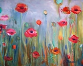 Print of Original painting Poppies Floral Art Field of Poppies Red orange Contemporary Abstract 11x14