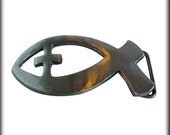 Jesus Fish Belt Buckle by WATTO Distinctive Metal Wear - Handmade Silver Colored Fish Metal Belt Buckle