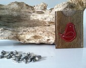 Simple Leather Single Wallet -Business Card Holder Topo w/ Red Bird - Supple Leather - Great Gift