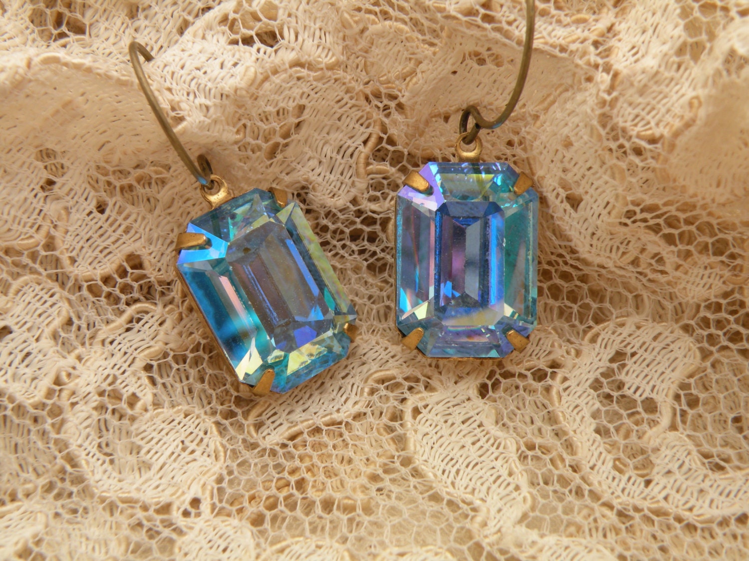Swarovski aqua ab rhinestone earrings vintage style jewel fresh summer simple classic elegant