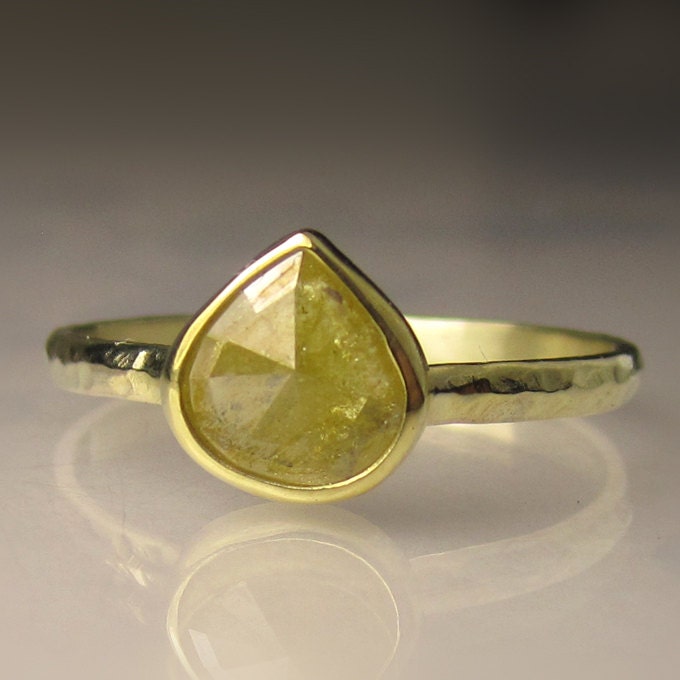 Rose Cut  Diamond Engagement Ring - 18k and 14k Yellow Gold