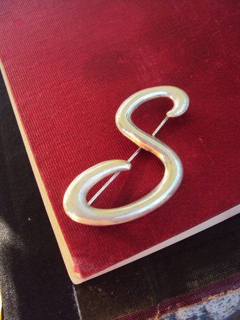 Vintage Silver Initial Brooch Signet Letter S Sterling Silver