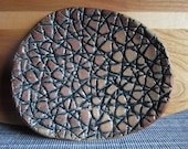 Textured Wood Fired Plate with Blue Glaze
