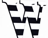 NAUTICAL LETTER W, Chic Decor, Stripes, Black, White, Beach, Wall Decor, Lettering, Initials