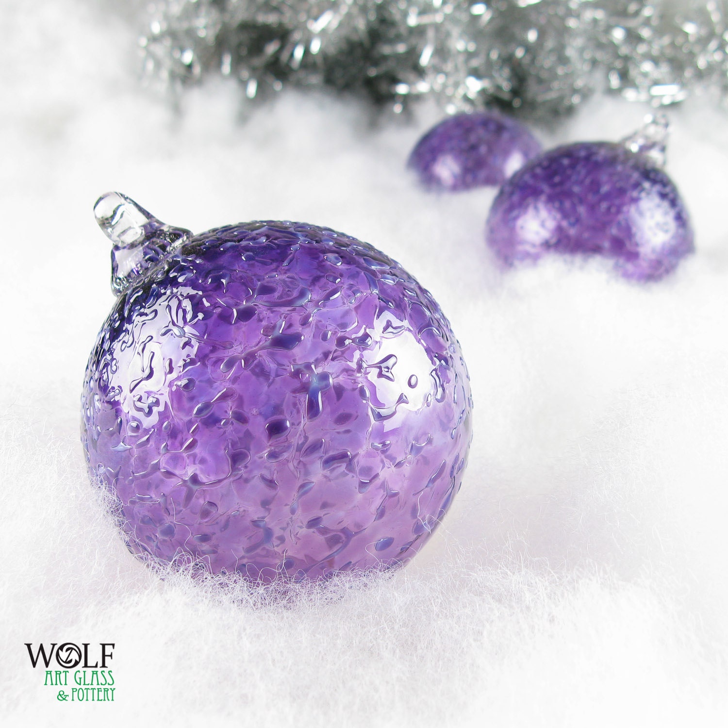 Blown Glass Christmas Tree Holiday Ornament Suncatcher Amethyst Purple Ice Bulb Ornament