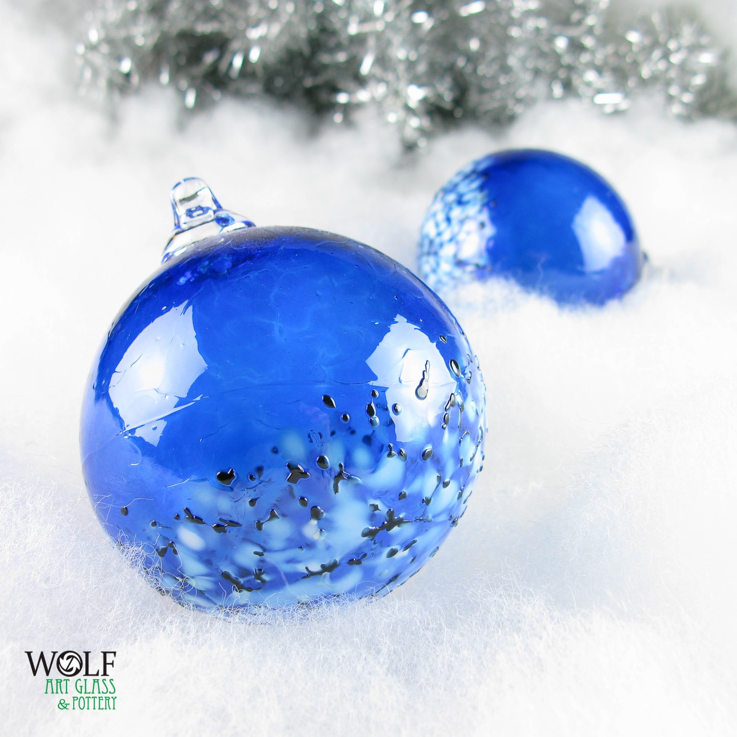 Blown Glass Ornament Suncatcher Sapphire Blue Blossom Glass Bulb Ornament
