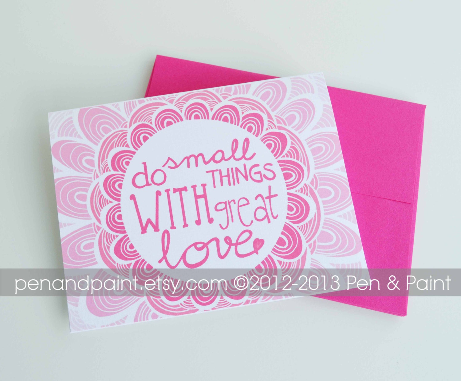 Valentine, Set of Four Folded Note Cards, Do Small Things with Great Love, Stationery, Illustration, Pink, Raspberry 4.25 x 5.5 inches