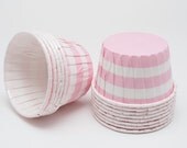 Polka Dot Nut or Portion Paper Baking Cups - Pink Horizontal Stripes - set of 24