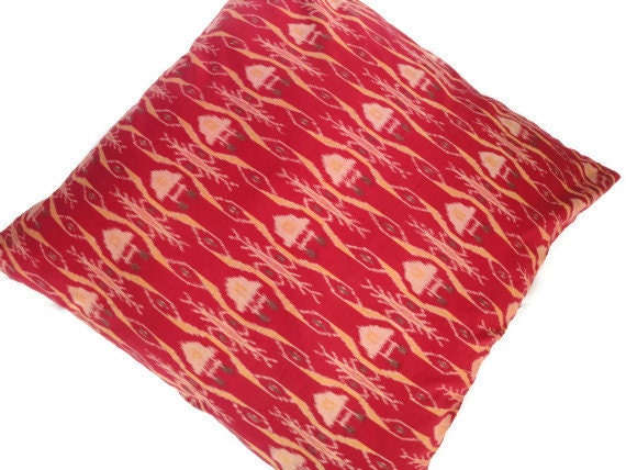 Ikat, Floor Pillow, Floor Cushion, 30"x30" (76cmx76cm), Red