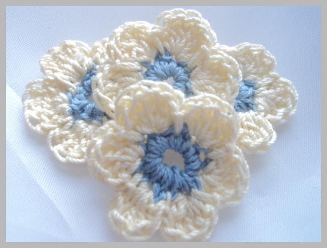 Cream and Blue color crochet flowers
