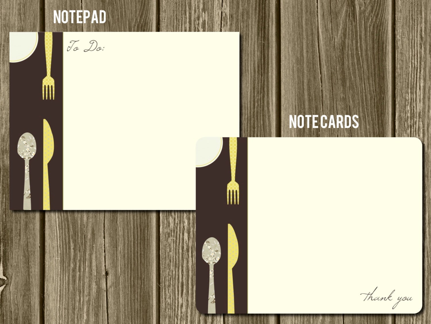 SALE. Fork Knife & Spoon Notepad and Thank You Set. Unique. Fun. Thank You Cards and To Do Notepad. 10 Cards plus Notepad. Gift Giving.