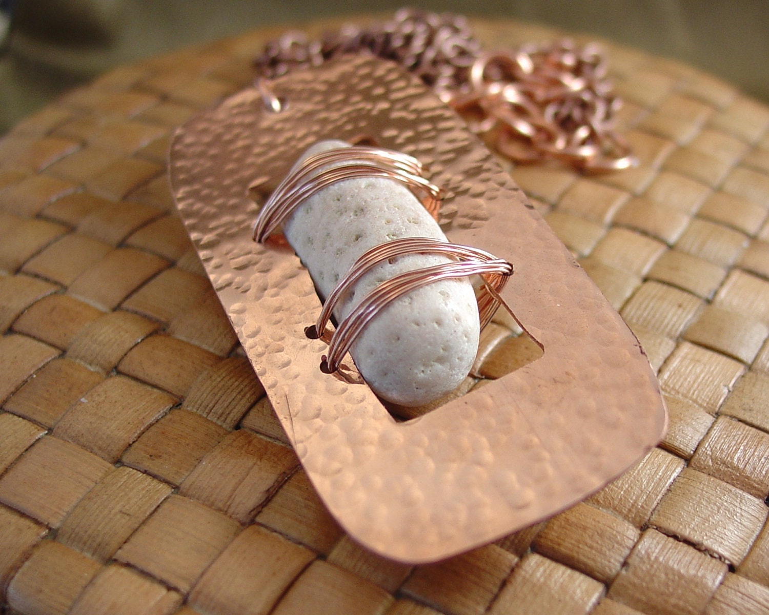 Stick Coral and Textured Copper Pendant