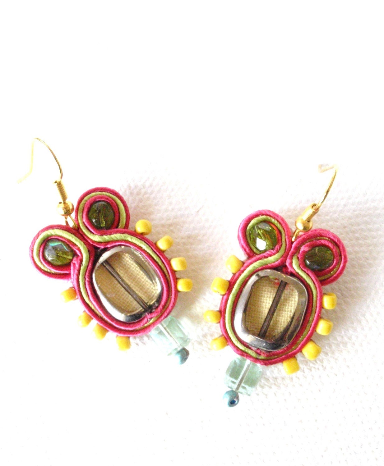 Pink green emerald  earrings  , happy  jewelry  , colorful  jewelry